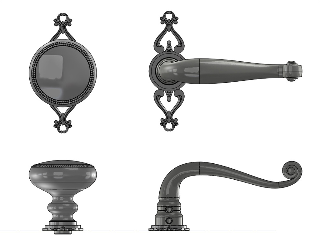 Design commission mockup of custom door knobs and levers.