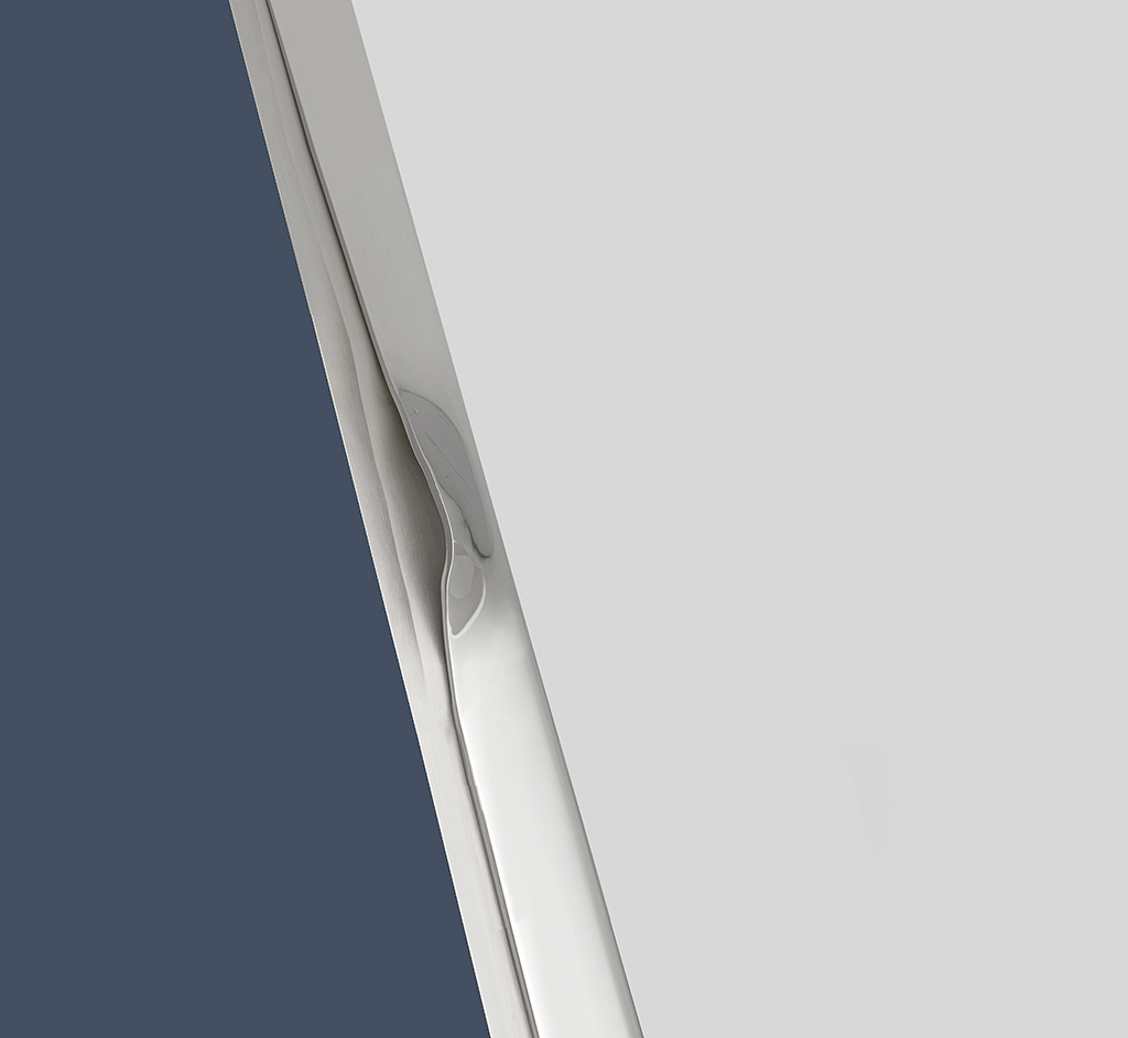 Rendering of integrated door handles in modern polished silver finish.